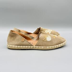 Verbenas Shoes Women 8.5 Beige Suede Espadrille Flats Embroidered Floral Casual